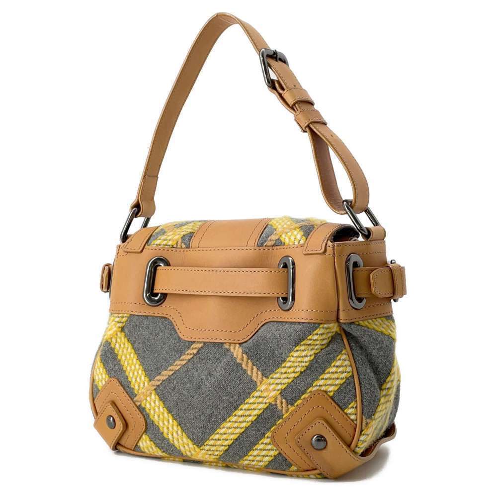 Burberry Bag Shoulder Leather Check Canvas
